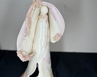 2 Pottery Hooded Ladies & Folk-art Man Sculptures