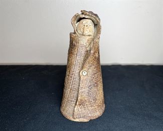 2 Pottery Hooded Ladies & Folk-art Man Sculptures