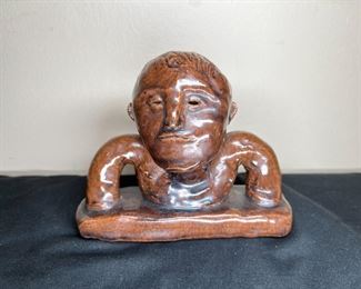 2 Pottery Hooded Ladies & Folk-art Man Sculptures