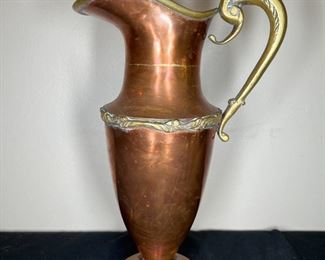 Copper & Brass Pitcher Marked "Mexico"
