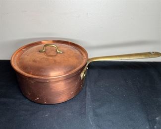 7" Copper Sauce Pan With Brass Handle
