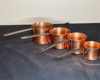 Copper Measuring Cups, Cookie Cutter, Covered Jar