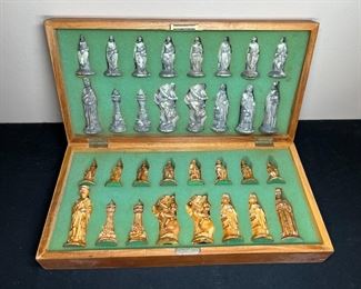 2 Vintage Chess Sets and Wooden Puzzle Book