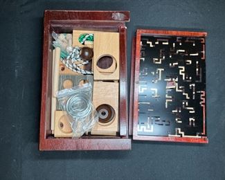 2 Vintage Chess Sets and Wooden Puzzle Book