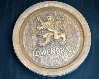 Vintage Lowenbrau Round Plastic Keg Barrel Sign