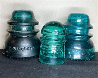 3 Vintage Blue Glass Hengingray 42 Insulators