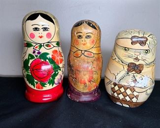 Vintage Cat, Russian, & Turkish Nesting Dolls