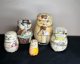Vintage Cat, Russian, & Turkish Nesting Dolls
