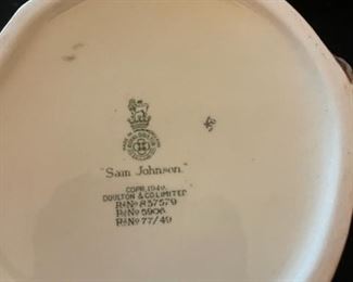 Toby Mug - "Sam Johnson" Copr. 1949 Doulton & Co. Limited.