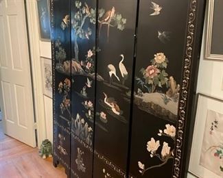 Antique Asian Chinese Coromandel Screen Room Divider - four panels.