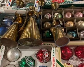 Large selection of vintage Christmas items, including Shiny Brites.