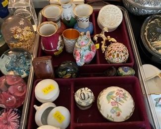 Assorted small vases, boxes, and more.