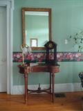 antique kidney shaped table, antique mirror