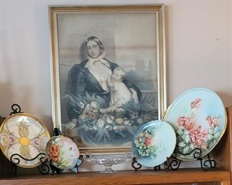 Fabulous 1861 print. Antique handpainted porcelain plates