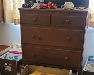 Dresser, vintage toy box and books