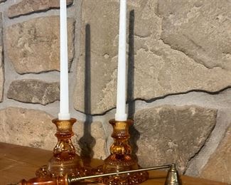 amber glass candlesticks 