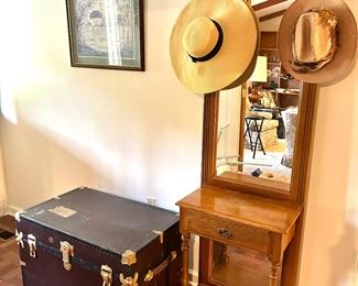 Oak hall tree, vintage trunk 