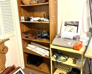 bookcase,brother typewriter, tryewriter table