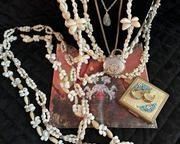 w5 vintage 60s hawaiian lei shell necklaces set 2 pendant necklaces earrings pocket mirror4341 t