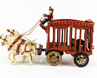 Lot 8 - Cast Iron  Toy Horse Drawn Circus Wagon With Lion 