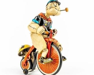 Lot 37 - 
Vintage Linemar Tin Litho Windup Popeye High-Wheel Toy