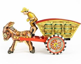 Lot 58 - Vintage Marx Wind Up Toy Tin Litho Donkey Cart 
