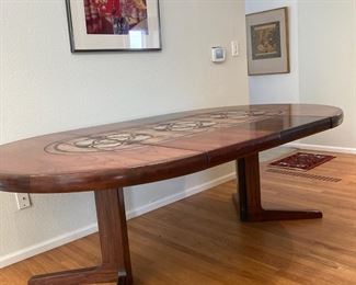 Danish Oval Rosewood Dining Table with Tile Inlay