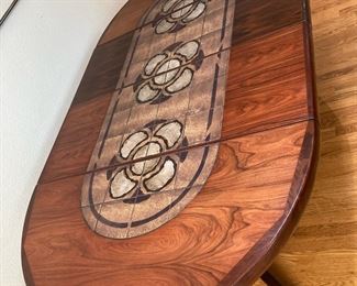 Danish Oval Rosewood Dining Table with Tile Inlay