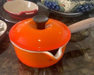 Flame Orange Enameled Cast Iron Pot with Pour Spout