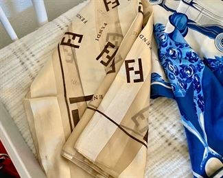 Cream and Brown Fendi Scarf