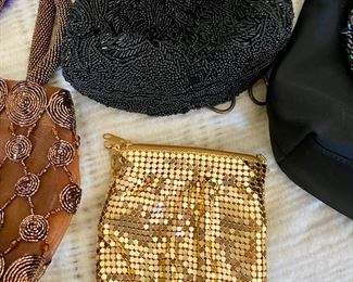 Gold Mesh Coin Purse, Black Beaded Change Purse