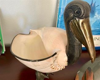 Bronze, Brass, Conch Shell Pelican Sculpture