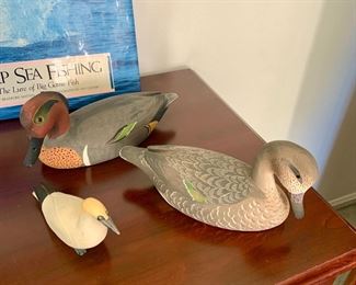 Hand Carved and Painted Wood Green Winged Teal, Marbled Duck, Northern Gannet