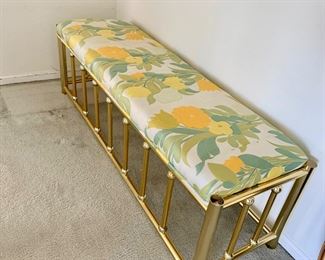 1960's Brass with Floral Upholstery Bench