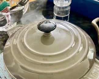 Tan Enameled Cast Iron Pan with Lid