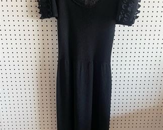 St. John Black Short Ruffled Sleeve Dress