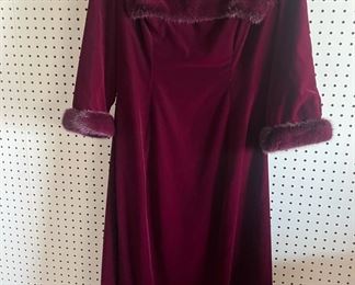 1980s Victor Costa Burgundy Velvet Evening Gown