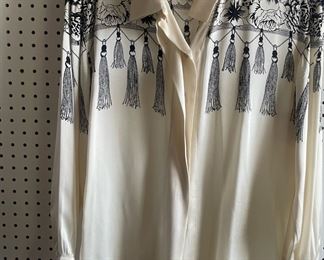 Escada White and Black Floral Blouse