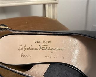 Salvatore Ferragamo Open Toe Black Kitten Heels