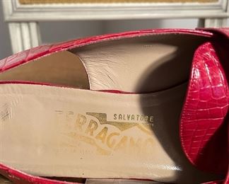 Salvatore Ferragamo Red Crocodile Pattern Loafers