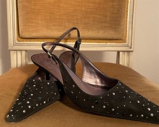 St. John Black Studded Sling Back High Heels