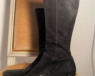 Prada Black Suede Knee Boots
