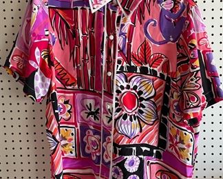 Bob Mackie 100% Silk Button Up Blouse Size Large
