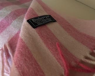 Burberry 100% Lams Wool Pink Striped Scarf
