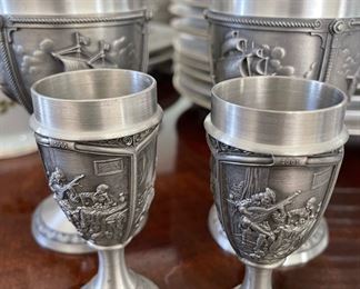 4 Varying Sizes Pewter Goblets/Wine Glasses