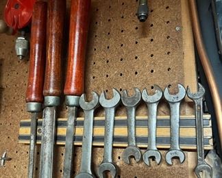 Assortment of Wrenches, Wood Handled Lathes