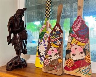 Geisha Design Hand Painted Paddles/Fans