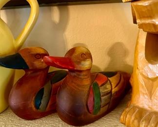 Two Wood Carved & Painted Duck Sculptures