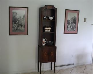 French Stevengraphs & mahogany inlaid cabinet