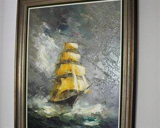 Jan Bevort (1917-1996, Netherlands) oil painting sailing ship in stormy sea